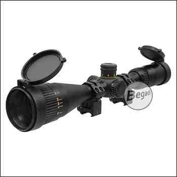 Begadi Sniper Scope / Zielfernrohr "CROW44" 4.5 - 18 x 44 mit bel. Absehen (rot/grün/blau), Montage & Sonnenblende [Gen.2]