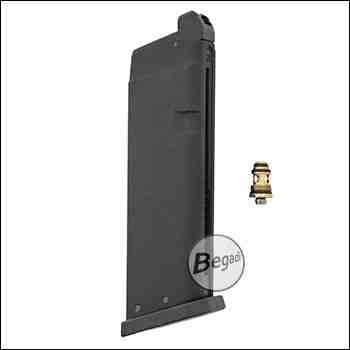 Magazin für KJW KP-13 Serie, 24 BBs - Gas Version - mit Begadi Stainless Efficiency Ventil + Ersatz KJW Auslassventil