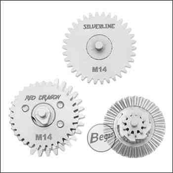 Begadi Silverline M14 CNC Gearset (Low Noise) - galvanisch vernickelt - 18:1 mit 16Z Sector Gear [Cyma / Begadi Sport]