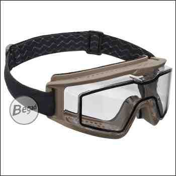 Begadi CP1 Goggles with Double Lens, Set with Helmet Mount, "RX Version" (for correction glasses) - TAN