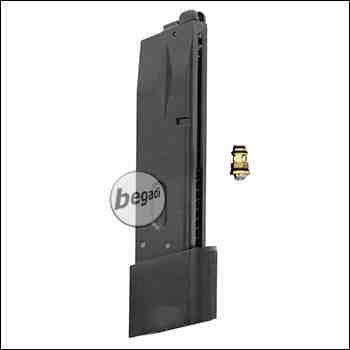 Magazin für WE M9 / M92 "Barry Burton" Serie, 30 BBs -Gas Version- mit Begadi Stainless Efficiency Ventil + Ersatz WE Auslassventil